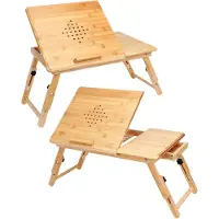 Casaria Laptoptafel Bamboe Set van 2 55x28x35cm ventilatiegaten & lade