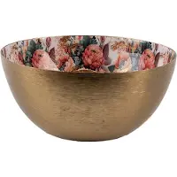 Clayre & Eef Kandelaar Ø 14x6 cm Goudkleurig Wit Metaal Bloemen
