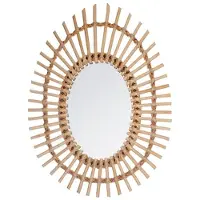 Atmosphera Wandspiegel Irma - Boho/ibiza stijl - rotan - lichtbruin - ovaal - 43 x 57 cm