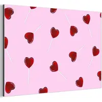 MuchoWow Aluminium schilderij 90x60 cm - Wanddecoratie metaal - Roze - Hart - Lolly - Snoep - Metalen muurdecoratie woonkamer - Decoratie industrieel - Foto op dibond - Industriële accessoires slaapkamer