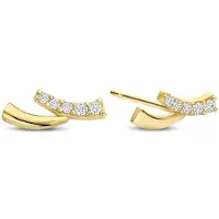 New Bling - 9NBG-0817 - gouden oorbelknopjes boogjes - 14 karaat - zirconia - 8,9x3,2mm
