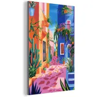MuchoWow Aluminium schilderij 100x150 cm - Wanddecoratie metaal - Geel - Blauw - Oranje - Huis - Metalen muurdecoratie woonkamer - Decoratie industrieel - Foto op dibond - Industriële accessoires slaapkamer