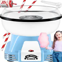 Kesser Suikerspinmachine Set voor thuis - Met 30x Suikerspinstaafjes & Maatschep - Retro Suikerspinmachine - Suikerspinmachine Met Accessoires - Hoogte 22 cm - 500 W - Blauw / Wit