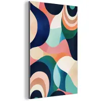 MuchoWow Aluminium schilderij 60x90 cm - Wanddecoratie metaal - Abstract - Blauw - Roze - Metalen muurdecoratie woonkamer - Decoratie industrieel - Foto op dibond - Industriële accessoires slaapkamer