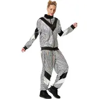 Dressforfun dameskostuum retro 80er 90er jaren disco joggingpak - zilver, M - Verkleedkleding carnaval - Halloween - Verkleden - Feestkleding - Carnavalskleding - Feest - Partykleding