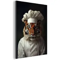 MuchoWow Aluminium schilderij 120x160 cm - Wanddecoratie metaal - Tijger - Kokskleding - Bruin - Metalen muurdecoratie woonkamer - Decoratie industrieel - Foto op dibond - Industriële accessoires slaapkamer