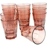 Migros 12 Kunststof Drinkglazen - 390ml - Rood Transparant - BPA Vrij - 9x9x11cm