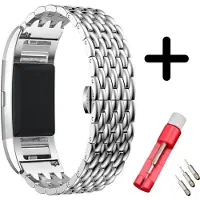 Strap-it stalen draak bandje zilver + toolkit geschikt voor Fitbit Charge 3 / 4