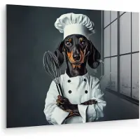 MuchoWow Glasschilderij 160x120 cm - Schilderij acrylglas - Hond - Garde - Kok - Foto op glas - Muurdecoratie woonkamer - Wanddecoratie slaapkamer - Schilderijen