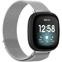 Strap-it Luxe Milanese band - Milanees bandje geschikt voor Fitbit Versa 3 / Fitbit Sense - zilver - Maat: Maat S