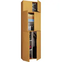 VCM Houten bezemkast | 6 vakken | Afmetingen: H. 223 x B. 70 x D. 39 cm | Huishoudelijke kast | Multifunctionele kast | Bevestiging met twee deuren - Lona