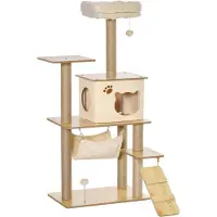 PawHut Paws Speelplatform voor katten - met krabpaal, huisje, handmat - 60 x 40 x 130 cm