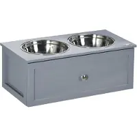 PawHut Paws voerstation, 2 voerbakken van elk 2 liter, roestvrij staal, met lade, voor middelgrote honden, grijs, 60 x 30 x 24 cm