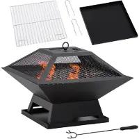 Outsunny vuurkorf met vonkenbescherming, grillrooster, vuurkorf en vuurplaats voor barbecues
