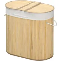 HOMCOM HOMdotCOM 100L wasmand met uitneembare wasbank 62,5 cm x 37 cm x 60,5 cm naturel + wit