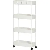 HOMCOM HOMdotCOM keukenwagen met 4 schappen, 3 flexibele haken, 4 wielen, 40 cm x 19 cm x 90 cm, wit