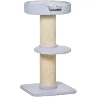 PawHut kattenboom, speelboom met krabpaal en platform, sisal en pluche, lichtblauw