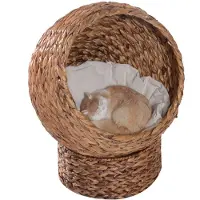 PawHut Paws Kattenmand verhoogd, bananenblad, bruin, 42 x 33 x 52 cm