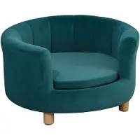 PawHut hondenbank met zachte bekleding, rond hondenbed, huisdierenbank met houten poten