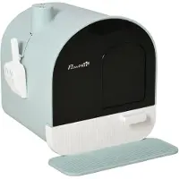 PawHut Paws Kattenbak met deksel - Groen/Wit - 43 x 44 x 47 cm