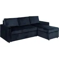 Ebuy24 Sacramento slaapbank chaise longue omkeerbaar, verborgen opslag en uitschuifbaar bed donkerblauw.