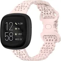 Strap-it Smartwatch bandje - siliconen bandje met patroon - geschikt voor Fitbit Versa 3 / Versa 4 / Sense / Sense 2 - lichtroze
