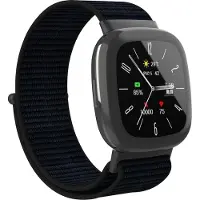 Strap-it Smartwatch bandje nylon met klittenband - Geschikt voor Fitbit Versa 4 / Fitbit Sense 2 - zwart