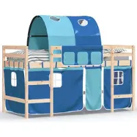 vidaXL Kinderhoogslaper met tunnel 90x190 cm massief grenenhout blauw