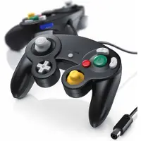 CSL Gamepad, set van 2 stuks, Joypad voor Nintendo GameCube en Wii, controller met vibratie-effect, 2 analoge triggers, kruisknop, ergonomisch ontwerp, 1,5 meter kabel, 2 stuks, zwart