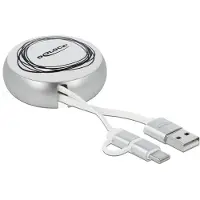 DeLOCK USB 2 in 1 Retractable Cable Type-A to Micro-B and USB-C white / silver