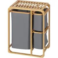 HOMCOM HOMdotCOM wasmand van bamboe, 3 uitneembare manden van 50 cm x 32 cm x 69,7 cm, natuurgrijs