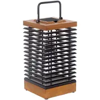 LES JARDINS LED-lantaarn op zonne-energie Tekura, teak/grijs, 46,5 cm dimbaar, hout licht, Hout, Solar buitenverlichting