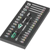 Wera 9720 Schuimrubberen inlegplaat, 8000 A Zyklop ratelset 1/4", 1, 37-delig (zwart/grijs, ratel- en doppen set, in schuimrubberen inlegplaat voor werkbankwagen)