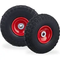 Relaxdays 2x steekwagenwiel 4.1/3.5-4'' - antilekbanden - 16 mm as - tot 150 kg - 260x85mm - rubber - zwart-rood