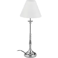 Relaxdays Tafel lamp, vintage design, stoffen lampenkap, glanzend verchroomd, decoratieve lamp, fitting E14, hoogte x diameter 55 x 21 cm, zilver/wit