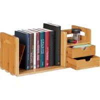 Relaxdays bureau organizer bamboe - 2 lades - uittrekbaar - met boekensteun
