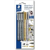 Staedtler Design Journey - pigment liner set 3 stuks + 2 metallic markers