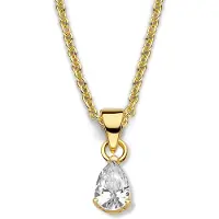 New Bling 9NB-0600 Zilveren Ketting met hanger - Dames - Zirkonia - Chaton - Pear - 6 mm - Ankerschakel - 40 + 5 cm - Goudkleurig