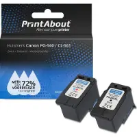 PrintAbout Inktcartridge PG-560 / CL-561 Zwart + 3 kleuren Multipack geschikt voor Canon