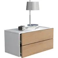 Hioshop UsalL60 nachtkastje wandmontage 2 laden wit, eik decor.