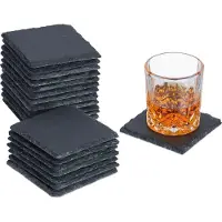 Relaxdays leisteen onderzetters - set van 20 - vierkant - 10 x 10 cm - voor glazen - antraciet