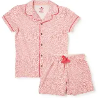 Little label shortama met panterprint roze Meisjes Stretchkatoen Klassieke kraag - maat 170/176