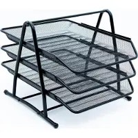 Intirilife documentenbak met 3 vakken van ijzer - 30,5 x 35 x 26 cm - Antislip brievenbak Bureaulade voor maximaal A4-documenten Organisator accessoire voor kantoor Mesh design