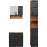 Vicco Irma Badkamermeubel set – 3 stuks, met hoge eenheid Antraciet met honingraatstructuur