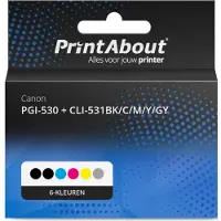 PrintAbout Huismerk Canon PGI-530 + CLI-531BK/C/M/Y/GY Inktcartridge 6-kleuren Multipack