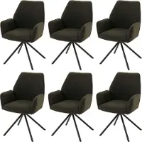 MCW Set van 6 eetkamerstoelen -G67, keukenstoel met armleuningen, draaibaar met automatische terugkeerfunctie, bouclé-stof MVG ~ olijfgroen
