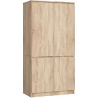 Akord Kledingkast S90, Sonoma-eikenhout, 90 cm breed, 4 deuren, 4 planken, afmetingen 90 cm (breed) x 180 cm (hoog) x 51 cm (diep)