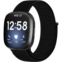 Strap-it nylon smartwatch bandje geschikt voor Fitbit Sense / Versa 3 (zwart) – ademend, lichtgewicht en verstelbaar – vervangende polsband voor Fitbit smartwatch