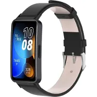 Strap-it Leer Smartwatch bandje - Geschikt voor Huawei Band 8 / Huawei Band 9 leren bandje - zwart - Horlogeband / Polsband / Armband