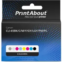 PrintAbout Inktcartridge CLI-65BK/C/M/Y/GY/LGY/PM/PC 8-kleuren Multipack geschikt voor Canon